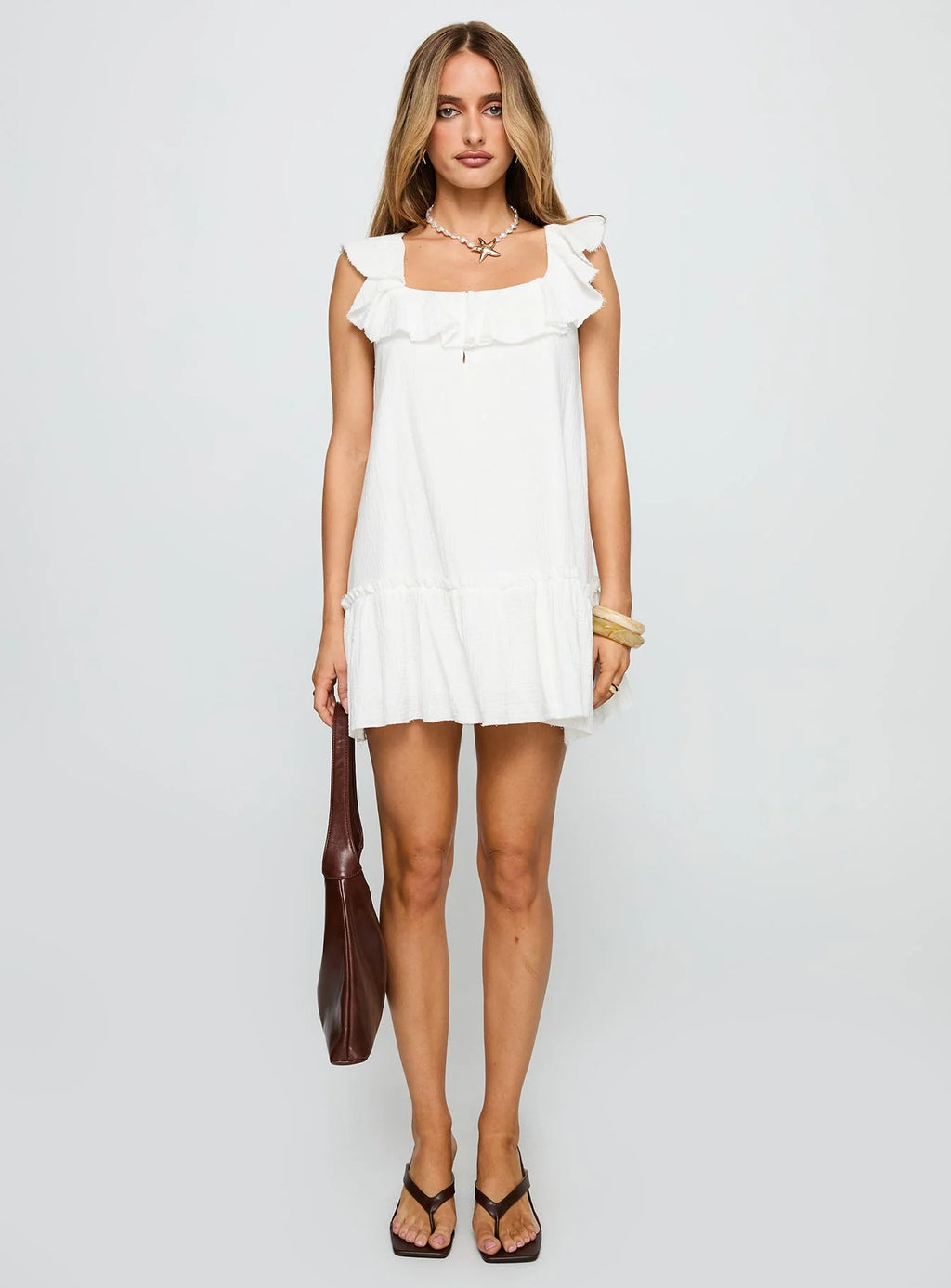 Alicen Frill Mini Dress White
