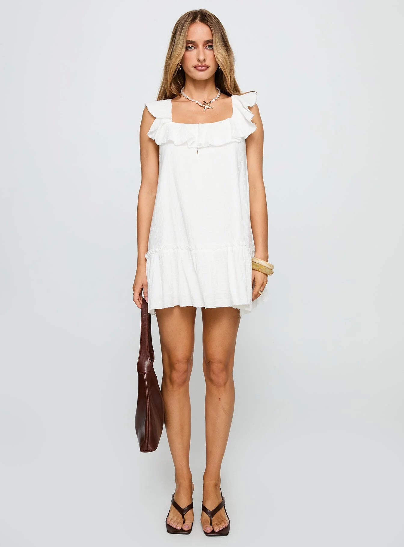 Alicen Frill Mini Dress White