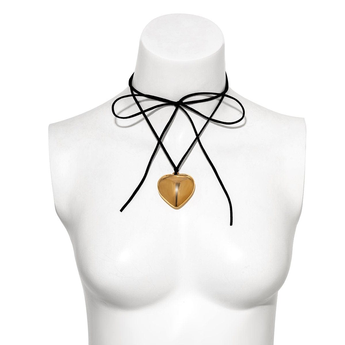 Dainty Gold Silver Tone Heart Pendant Velvet String Necklace