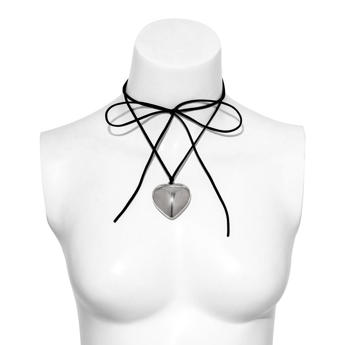Dainty Gold Silver Tone Heart Pendant Velvet String Necklace