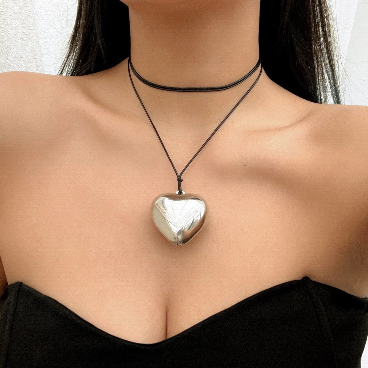 Dainty Gold Silver Tone Heart Pendant Wax Cord String Necklace