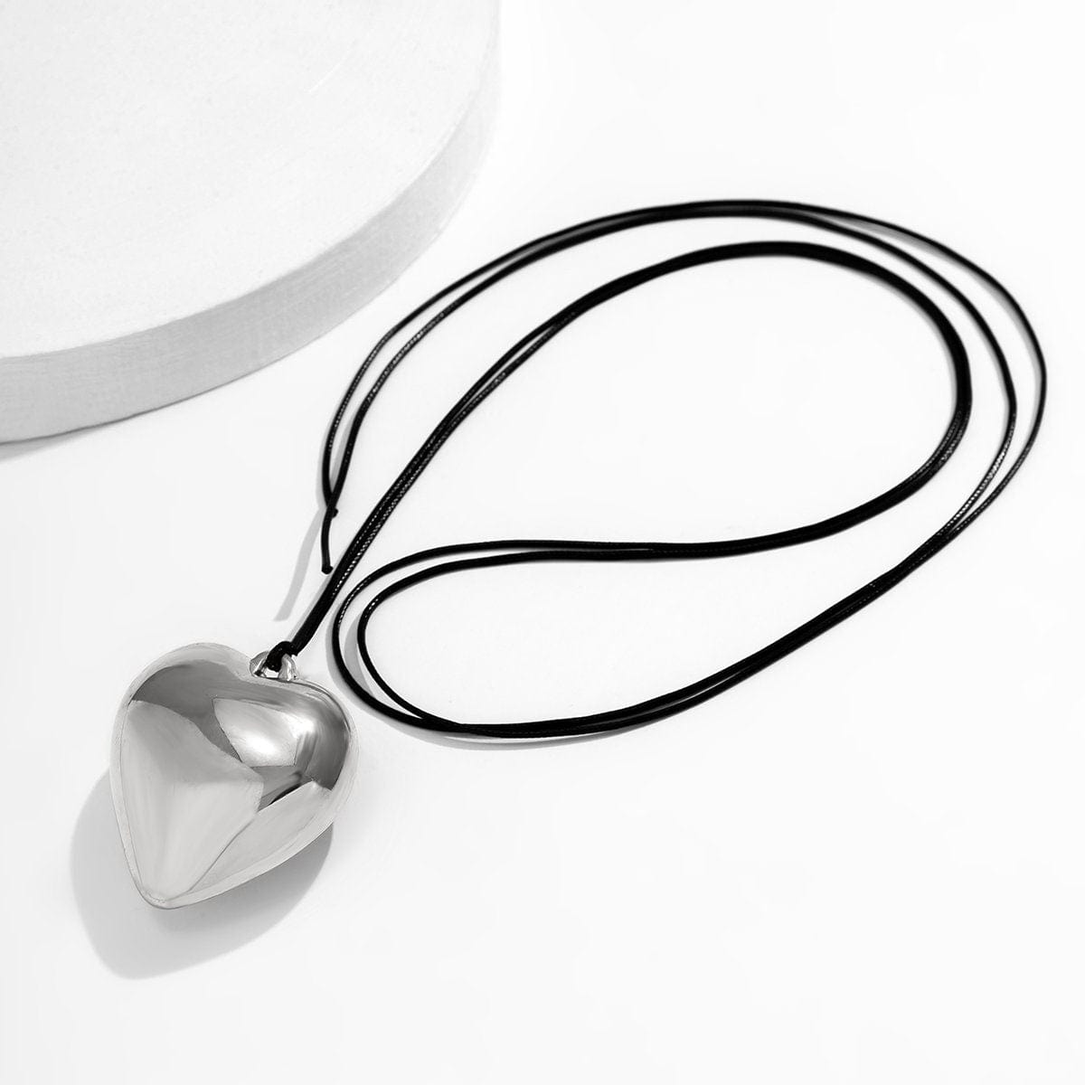 Dainty Gold Silver Tone Heart Pendant Wax Cord String Necklace