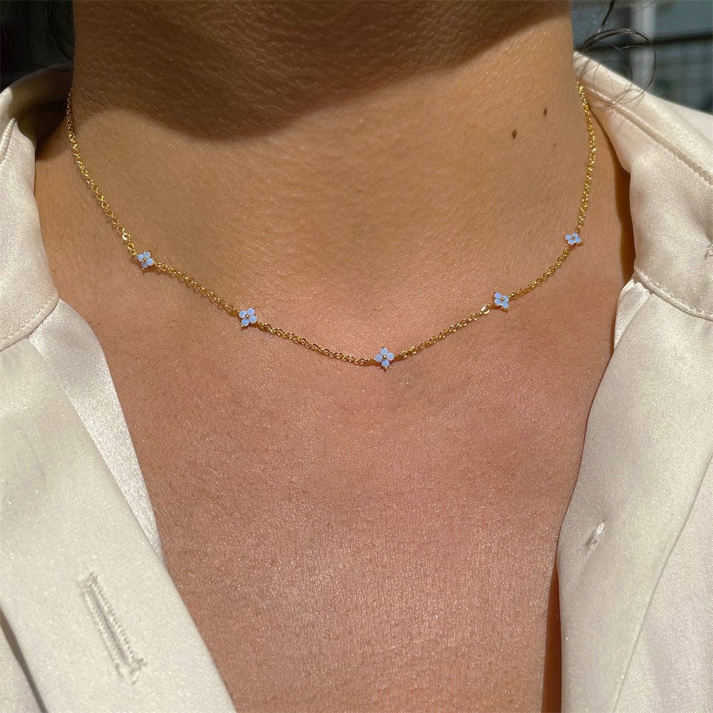 Dainty Handmade 18K Gold Crystal Flower Necklace