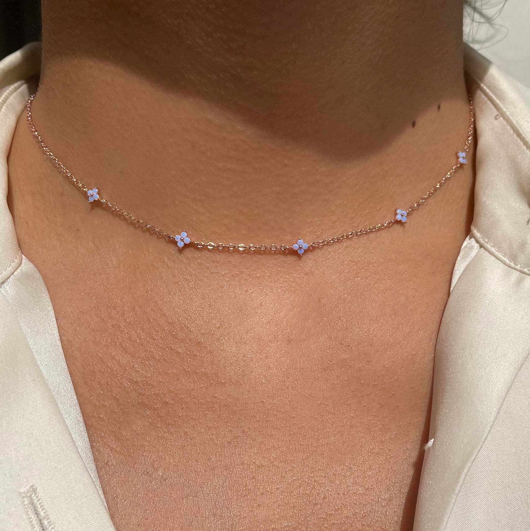 Dainty Handmade 18K Gold Crystal Flower Necklace