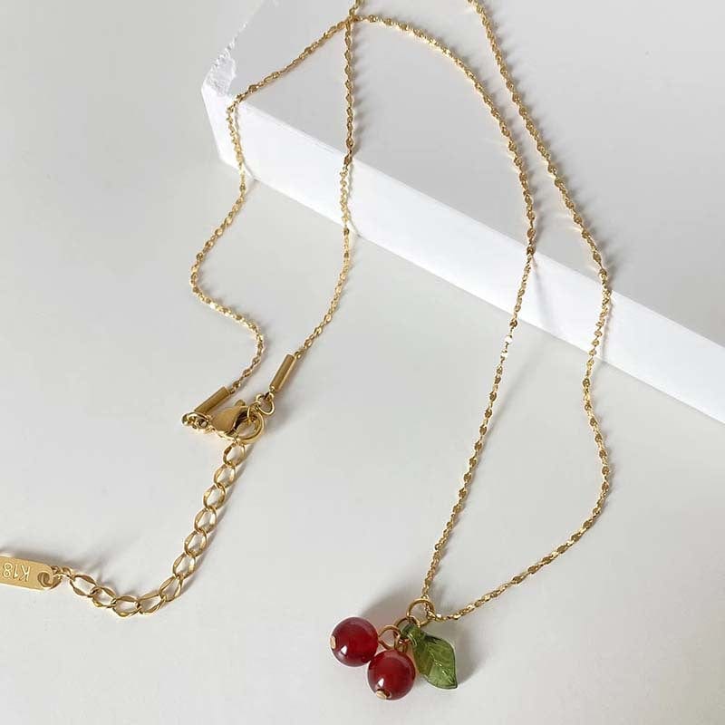 Dainty Handmade Crystal Cherry Pendant Necklace