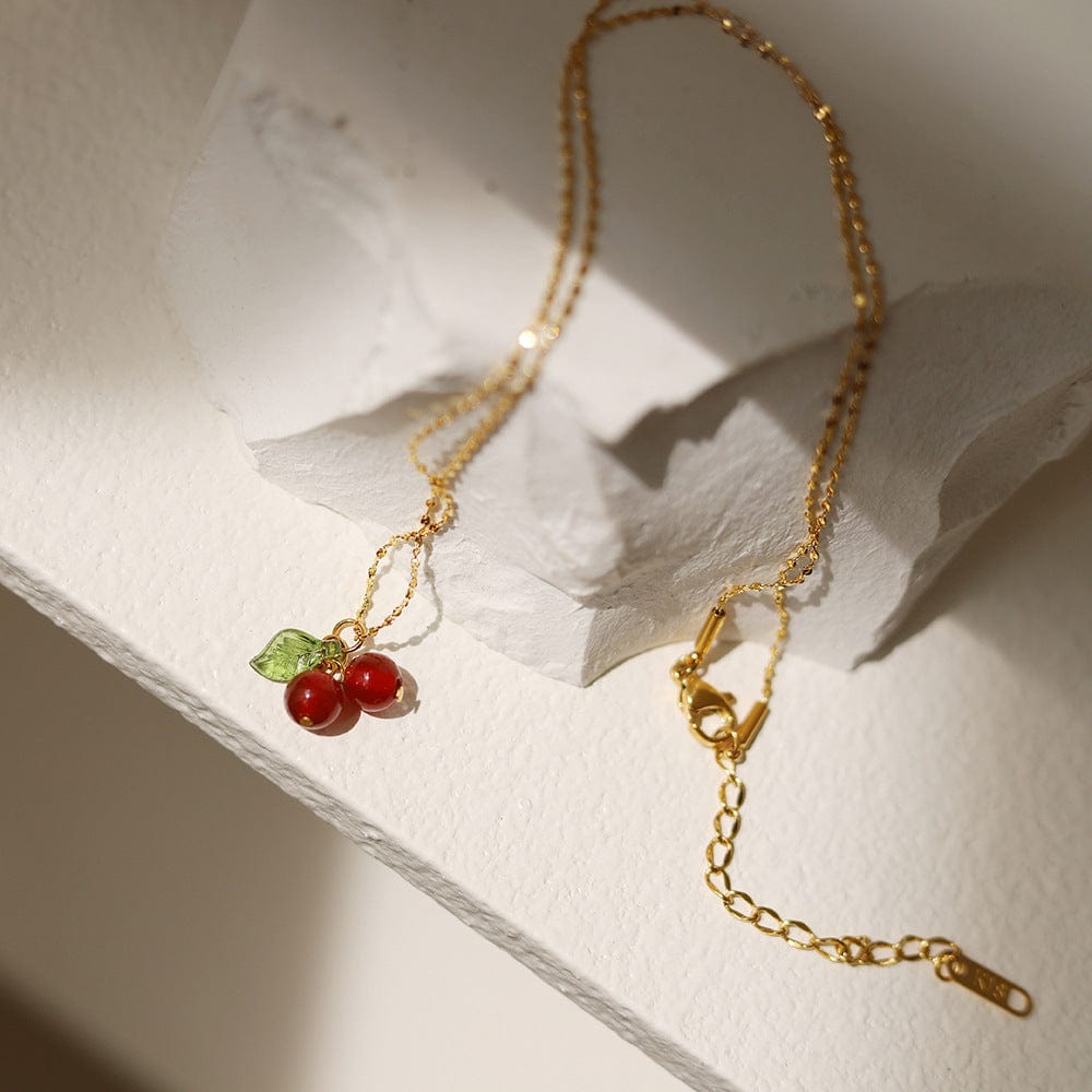 Dainty Handmade Crystal Cherry Pendant Necklace