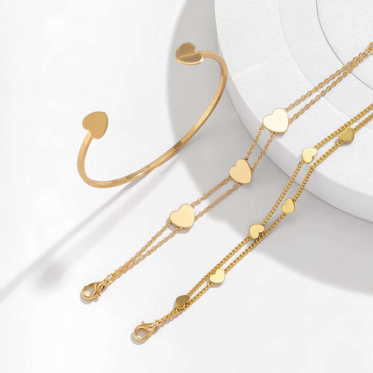 Dainty Heart Charm Stackable Bangle Bracelet Set