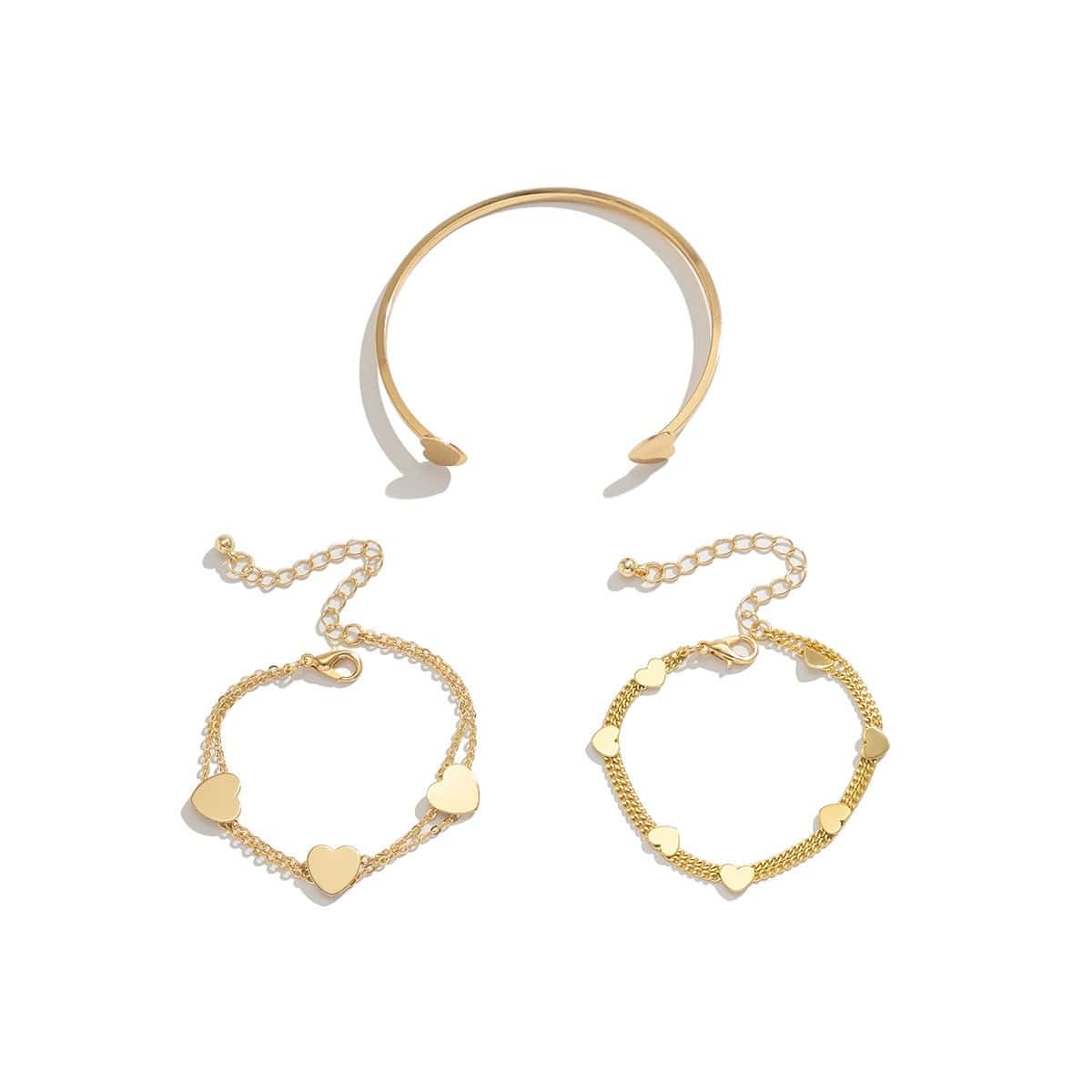 Dainty Heart Charm Stackable Bangle Bracelet Set