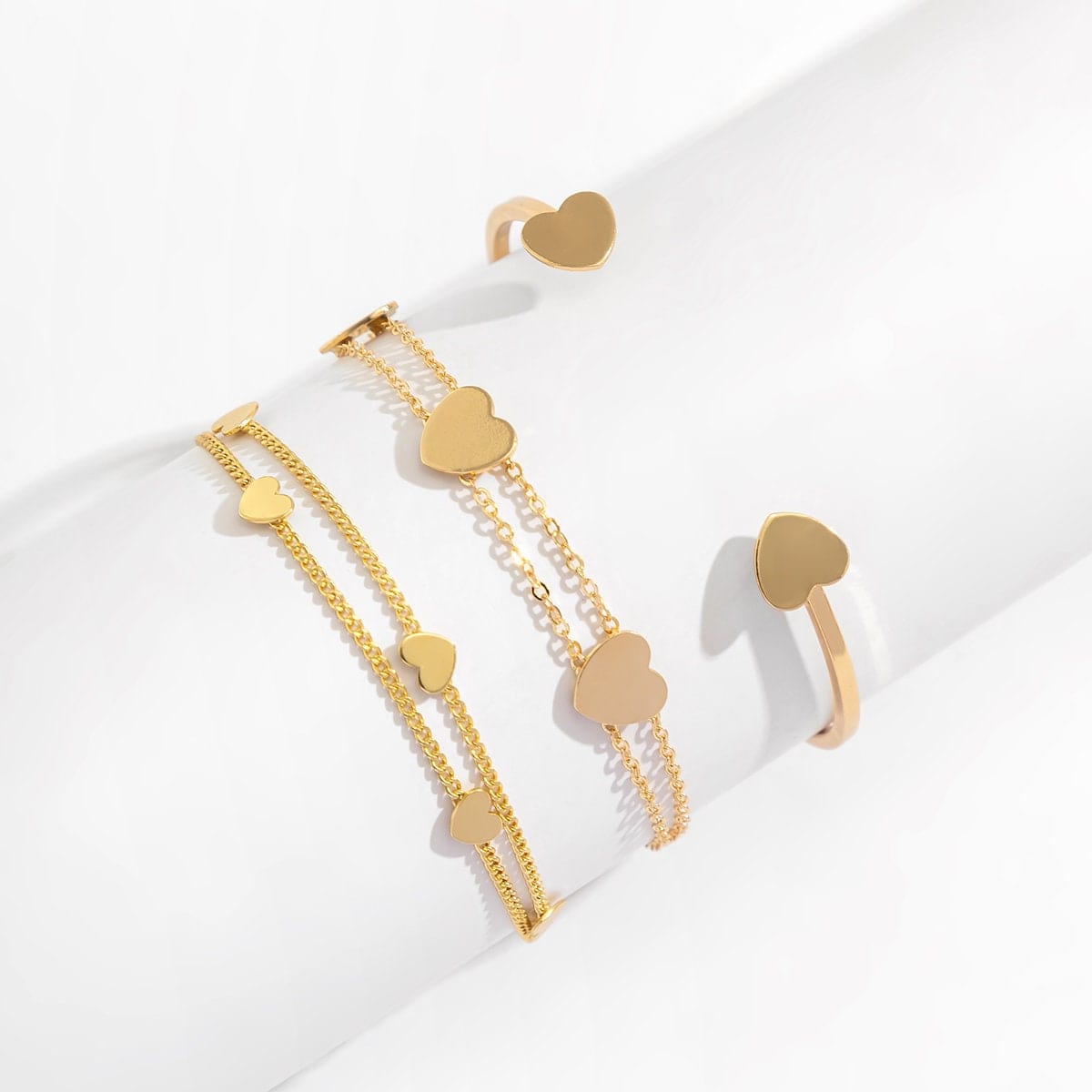 Dainty Heart Charm Stackable Bangle Bracelet Set