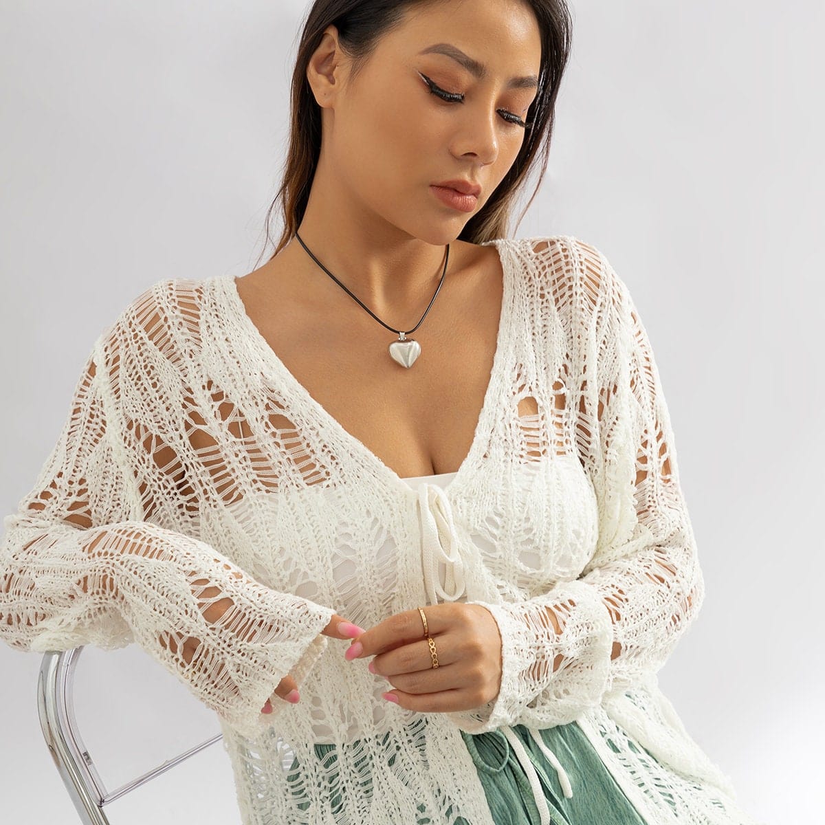 Dainty Heart Pendant Wax Cord String Choker Necklace