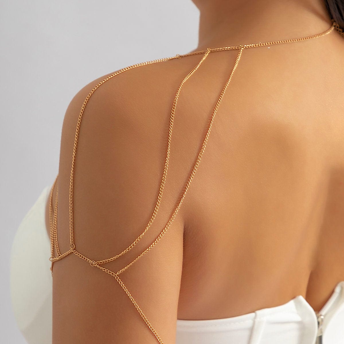Dainty Layered Gold Silver Tone Tassel Shoulder Necklace