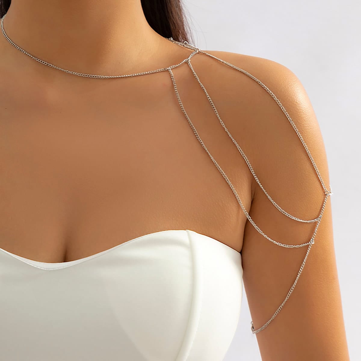 Dainty Layered Gold Silver Tone Tassel Shoulder Necklace