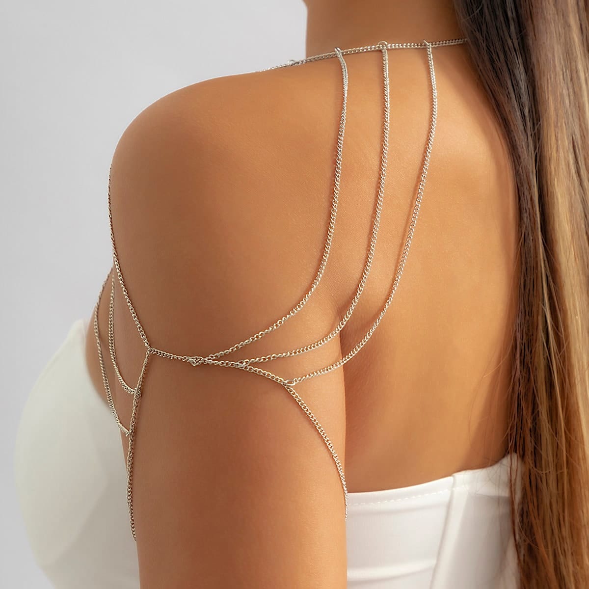 Dainty Layered Gold Silver Tone Tassel Shoulder Necklace