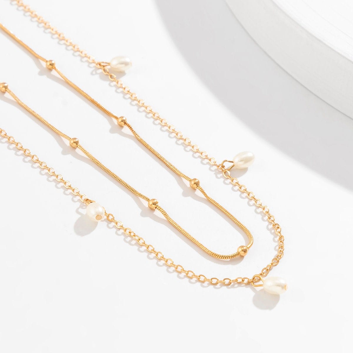 Dainty Layered Pearl Tassel Ball Charm Belly Chain Set