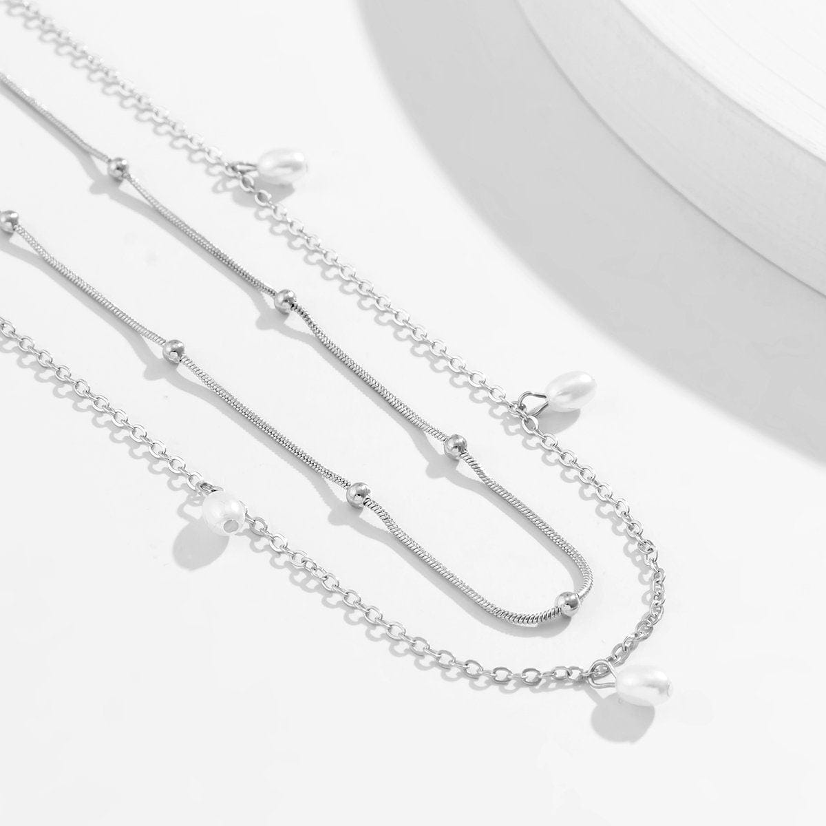 Dainty Layered Pearl Tassel Ball Charm Belly Chain Set